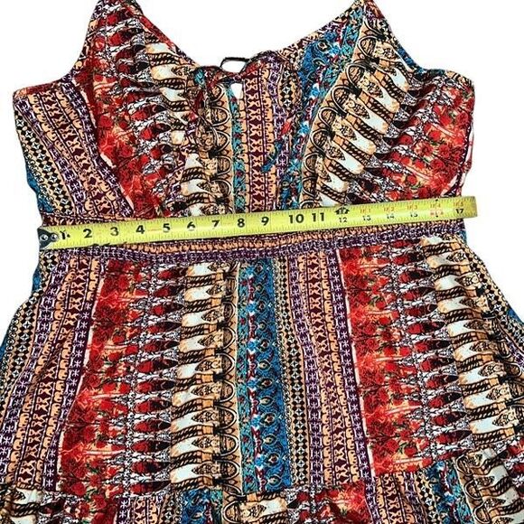 Boho Midi Sundress 1X Tiered Flowy Dress Smocked Adjustable Straps Tribal Print - Picture 12 of 14